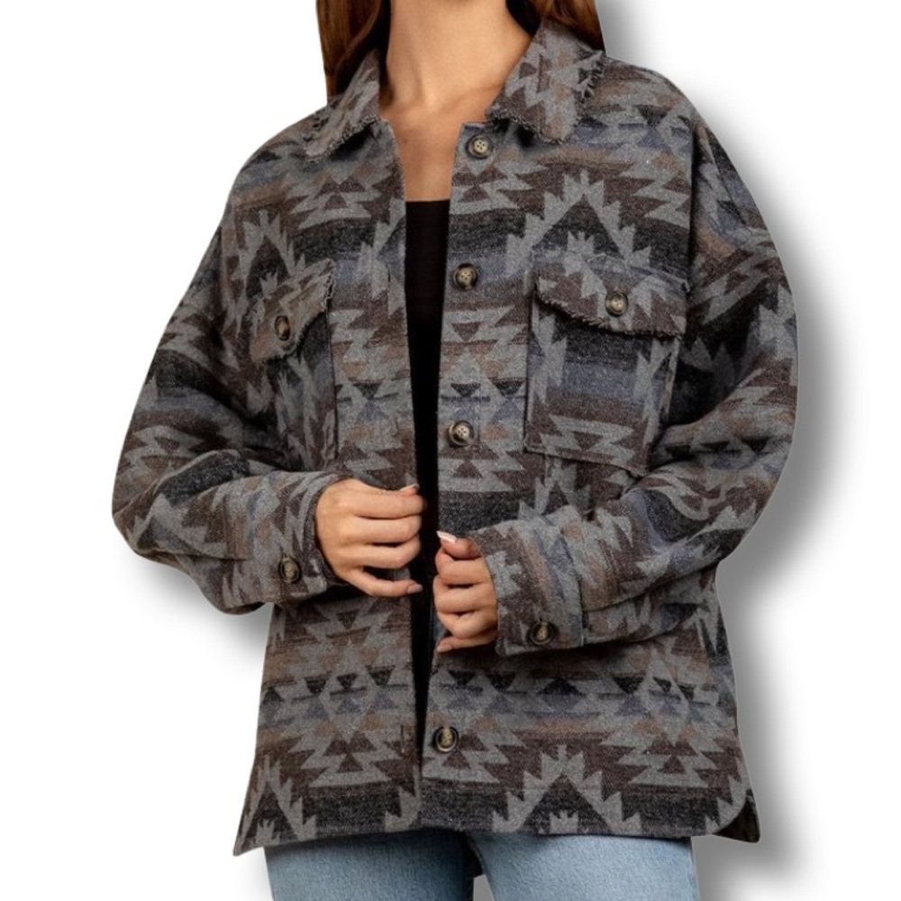 Lucky & Blessed Aztec Print Distressed Jacket